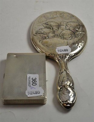 Lot 360 - A silver backed 'cupid's head' hand mirror and a silver cigarette case (2)