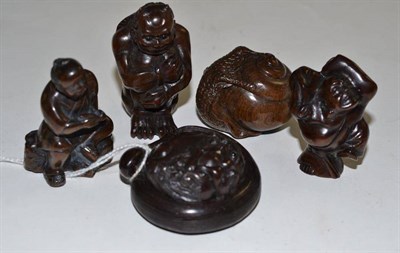 Lot 369 - Five carved hardwood netsukes