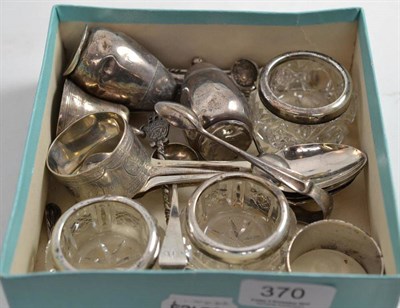 Lot 370 - A a box of small silver including pepperettes, spoons etc