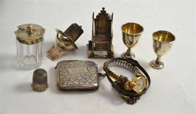 Lot 373 - Various small pieces of silver including  a model of the Coronation throne, a vesta case, two...