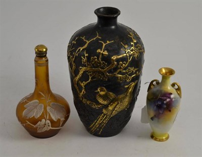 Lot 388 - A Worcester Hadley Ware vase, an enamel vase and an overlay vase (3)