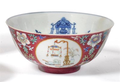 Lot 134 - A Chinese Porcelain Ruby Ground Medallion Bowl, Daoguang reign mark and probably of the period,...