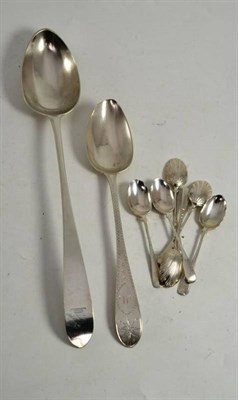 Lot 398 - Two Irish serving spoons and six silver teaspoons