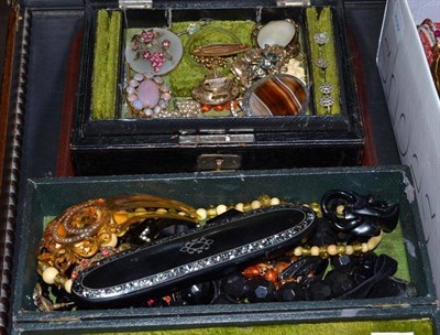 Lot 411 - Two black boxes of costume jewellery