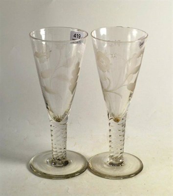 Lot 419 - Two 19th century 'Fiat' wine glasses in Jacobite style