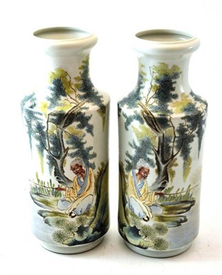 Lot 137 - A Pair of Chinese Porcelain Vases, Hongxian reign mark but not of the period, of cylindrical...