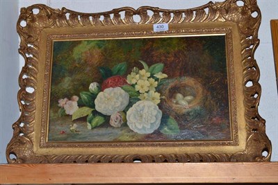 Lot 430 - Clarke - Still life flowers and a bird's nest, oil on canvas