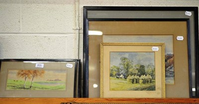 Lot 433 - Pair of small landscape drawings, three watercolour landscapes and a print (6)