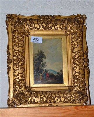 Lot 452 - Gilt framed oil on board depicting two figures