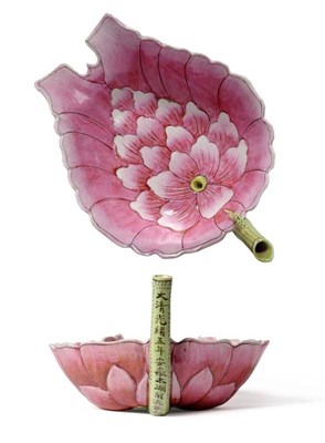 Lot 140 - A Matched Pair of Chinese Porcelain Lotus Form Water Droppers, each modelled as a lotus flower, the