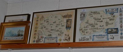 Lot 460 - A set of five framed hunting maps; a pair of framed pictorial maps of Rutlandshire and...