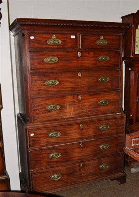 Lot 482 - A George III mahogany chest on chest with dentil cornice, above two short over three long...