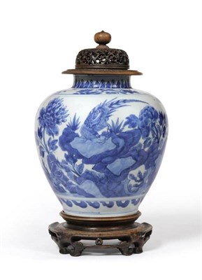 Lot 143 - A Chinese Porcelain Ovoid Jar, Kangxi reign mark and of the period, decorated in underglaze...