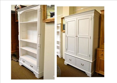 Lot 496 - A white painted pine press and a matching set of open shelves