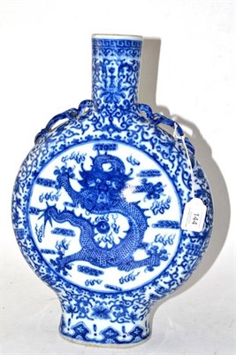 Lot 144 - A Chinese Porcelain Moon Flask, in Kangxi style, the shoulders applied with dragons, painted in...