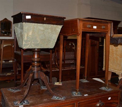 Lot 527 - Edwardian two door cabinet, sewing table and small Pembroke table