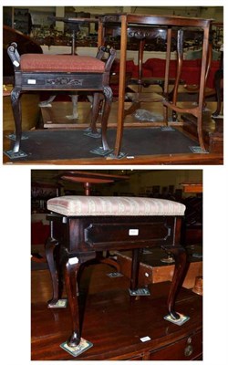 Lot 533 - An Edwardian mahogany two tier occasional table and two box seat piano stools