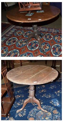 Lot 583 - Two Georgian oak tilt top tripod table (a.f.)