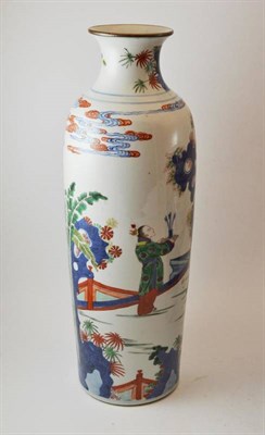 Lot 153 - A Chinese Porcelain Wucai Vase, in Transitional style, of slender baluster form with waisted...