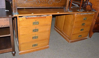 Lot 599 - A partner's pedestal desk