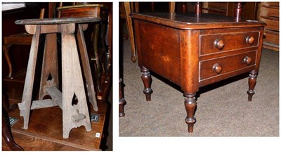 Lot 608 - An Arts & Crafts oak occasional table with circular hammered copper top and a Victorian...