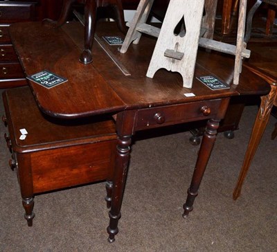 Lot 609 - A Victorian mahogany Pembroke table with rounded drop leaves, single frieze drawer, raised on...