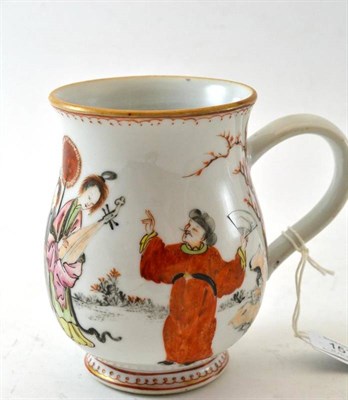 Lot 157 - A Chinese Porcelain Baluster Mug, Qianlong, painted in famille rose enamels with musicians and...
