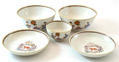 Lot 161 - A Chinese Armorial Porcelain Tea Bowl, Two Saucers and Two Slop Bowls, Qianlong, painted in famille