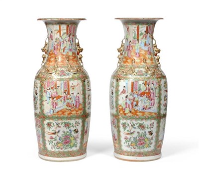 Lot 164 - A Pair of Cantonese Porcelain Vases, mid 19th century, of baluster form, the trumpet necks...