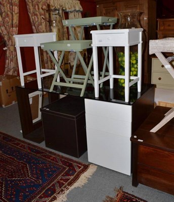 Lot 697 - A pair of white painted bedside tables, two large glass vases, a 'tres chic' mirror, two Cally & Co