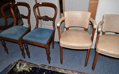 Lot 703 - A set of six tub shaped dining chairs and a set of three Victorian mahogany balloon back dining...