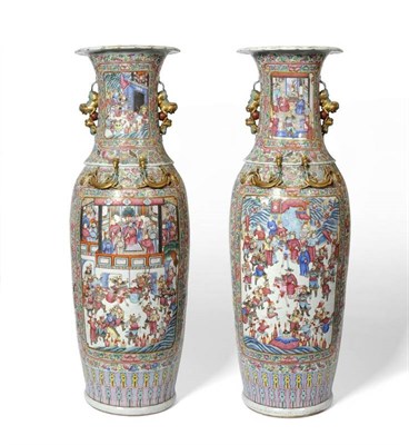 Lot 170 - A Pair of Massive Cantonese Porcelain Vases, circa 1840, of baluster form, the trumpet necks...