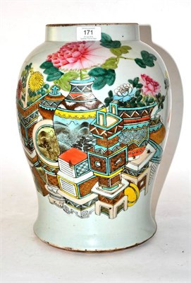 Lot 171 - A Chinese Porcelain Vase, 19th century, painted in famille rose enamels with flowers in vases, 36cm