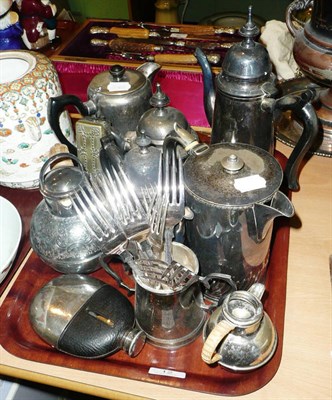 Lot 12 - Tray of silver plated items and a plated wine cooler