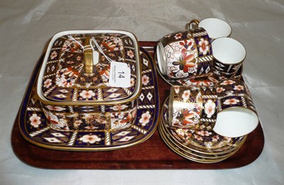 Lot 14 - Royal Crown Derby including four coffee cans and saucers, butter dish with stand and lid and a...