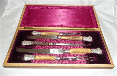 Lot 16 - A silver mounted and horn five piece carving set, retailed by James Weir Glasgow