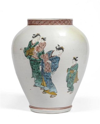 Lot 176 - A Kutani Porcelain Jar, Edo period, of baluster form, painted in colours with mothers and...
