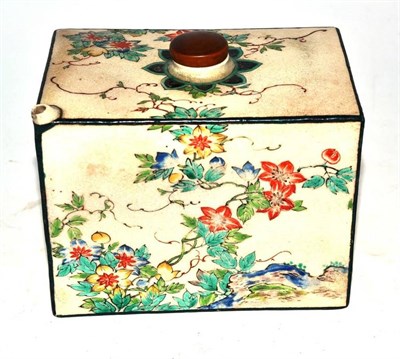 Lot 177 - A Japanese Earthenware Saki Pot, 18th/19th century, of rectangular form, painted in Kakiemon...