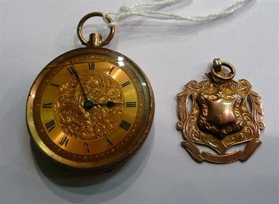 Lot 70 - 9ct gold medal and a fob watch