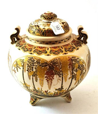 Lot 183 - A Satsuma Earthenware Koro and Cover, early 20th century, of globular form with scroll handles,...