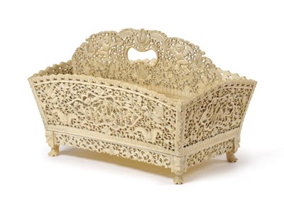 Lot 211 - A Cantonese Ivory Two-Section Basket, 19th century, of slightly flared rectangular form with...