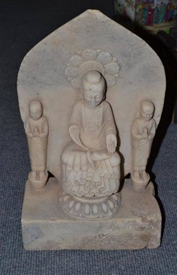 Lot 221 - A Chinese Marble Stele, in 17th century style, carved with a seated Buddha and two attendants...