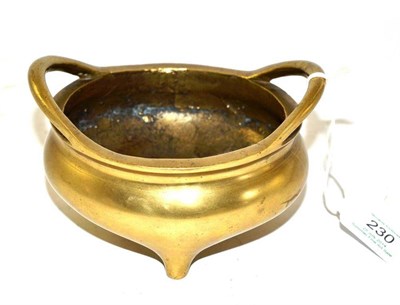 Lot 230 - A Chinese Bronze Censer, Xuande reign mark but probably Qing Dynasty, of cushioned circular...
