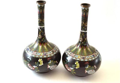 Lot 232 - A Pair of Chinese Cloisonné Enamel Bottle Vases, 19th century, the tall slender necks...