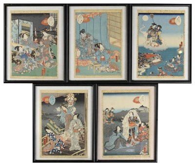 Lot 246 - After Utagawa Kunisada II: A Set of Five Woodblock Prints, from the series Lady Murasaki's...