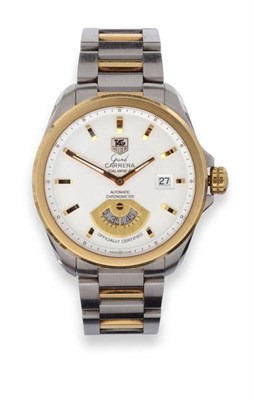 Lot 248 - A Steel and Gold Automatic Calendar Wristwatch, signed Tag Heuer, Grand Carrera Calibre 6,...