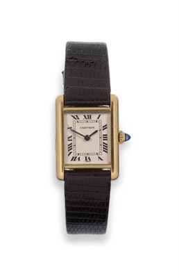 Lot 252 - A Lady's 18ct Gold Wristwatch, signed Cartier, model: Tank, circa 1990, (calibre 73-1) lever...