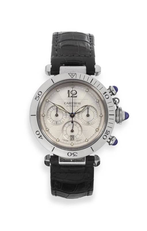 Lot 253 - A Stainless Steel Automatic Calendar Chronograph Wristwatch, signed Cartier, model: Pasha de...