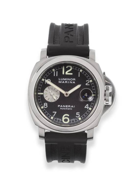 Lot 254 - A Stainless Steel Automatic Calendar Wristwatch, signed Officine Panerai, model: Luminor...