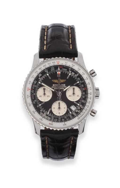 Lot 255 - A Stainless Steel Automatic Calendar Chronograph Wristwatch, signed Breitling, Chronometre,...